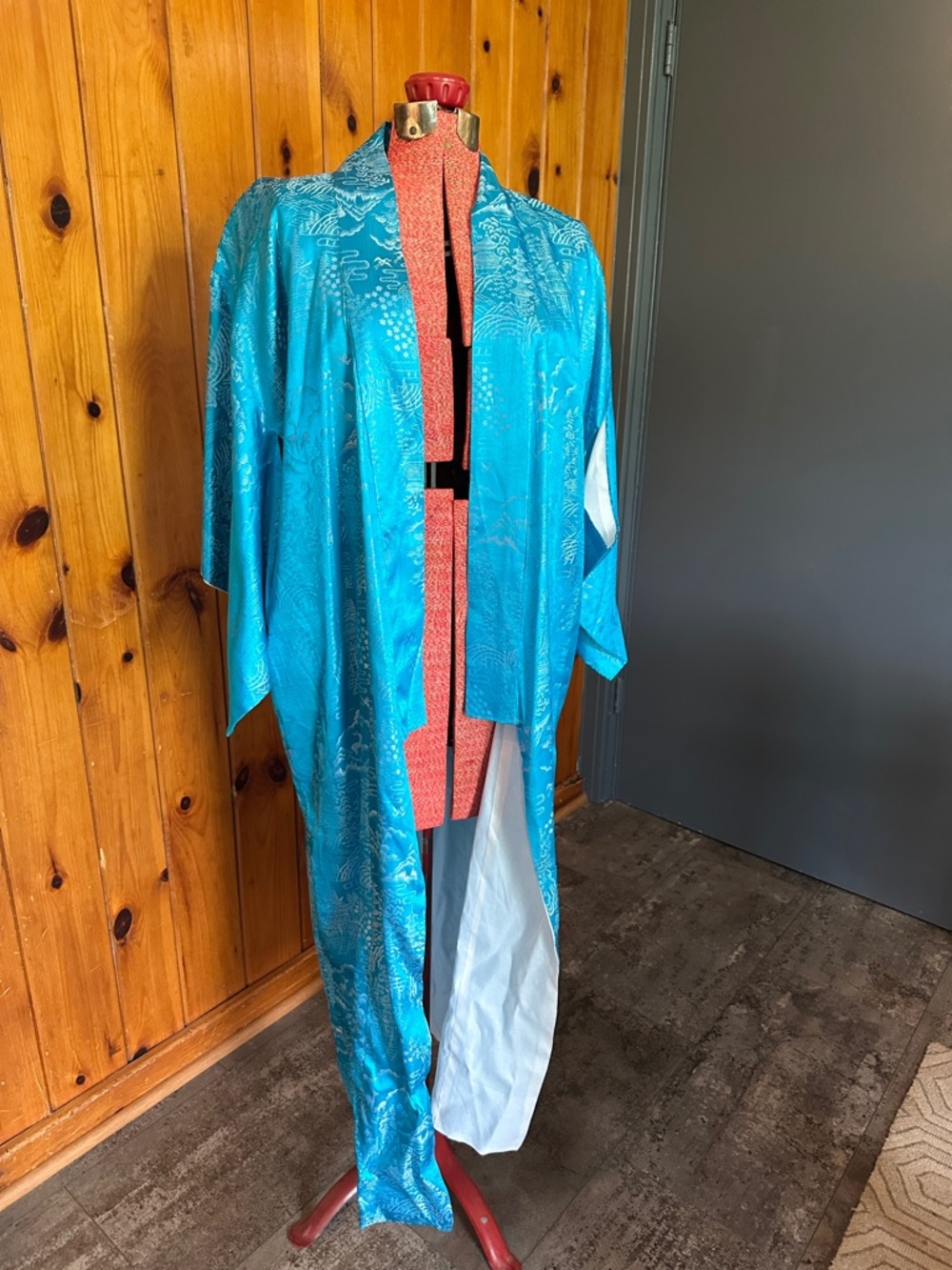 Estate Vibrant Teal Blue Satin Kimono